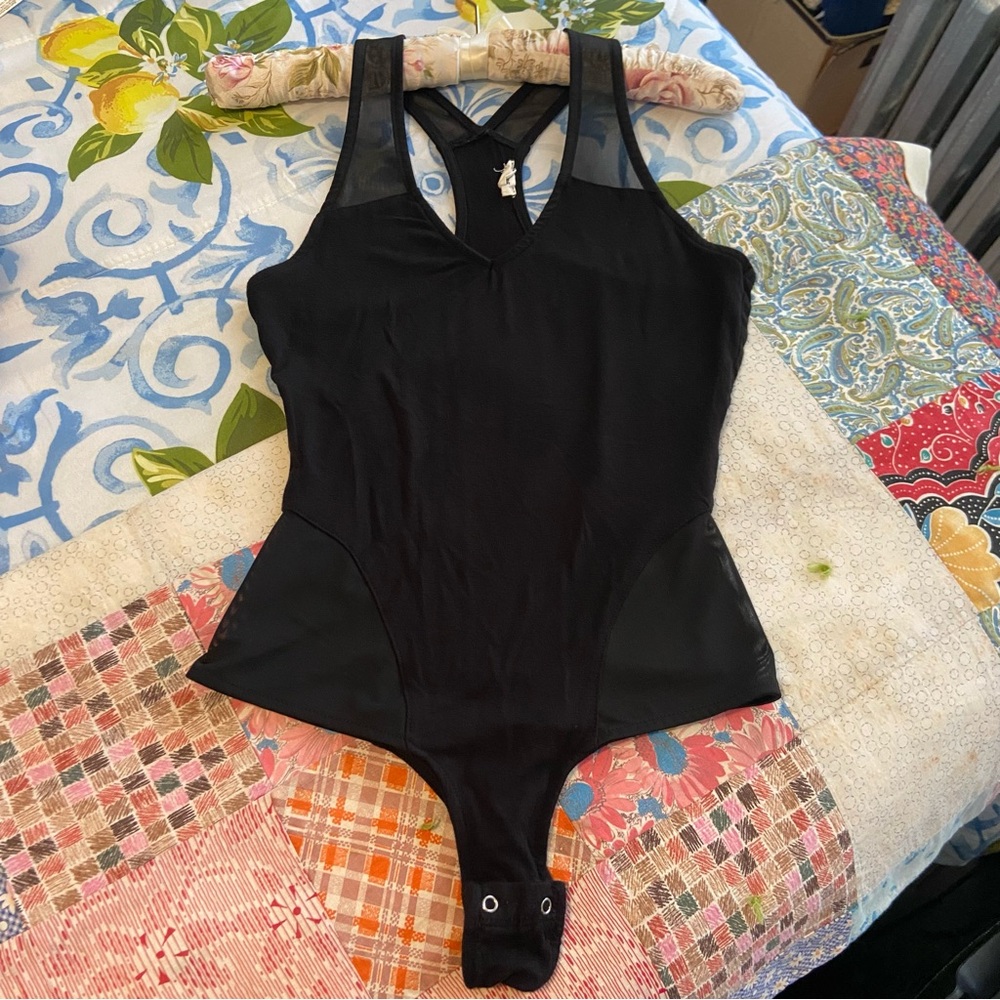 3/$15 Garage mesh stretchy soft sexy snap button closure black body suit